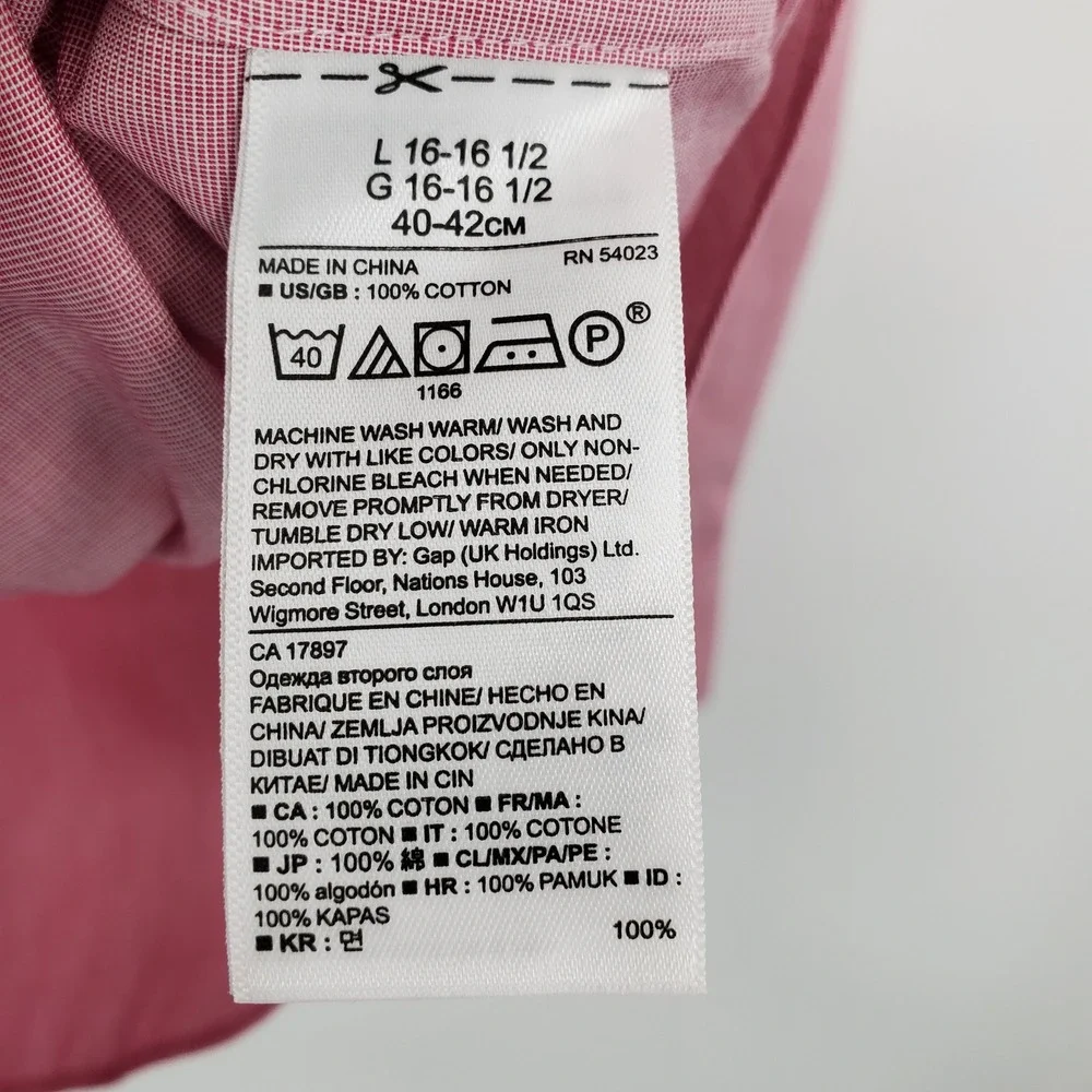 Banana Republic Mens Grant Fit Non-Iron Cotton Button Shirt Pink L 16-16.5 Prep